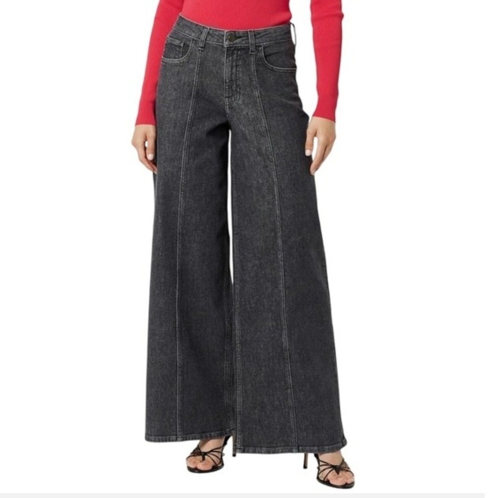 The Drop Jeans Women 30 Black Faded Carbon Wide Leg Seam Frida Streetwear NWT
